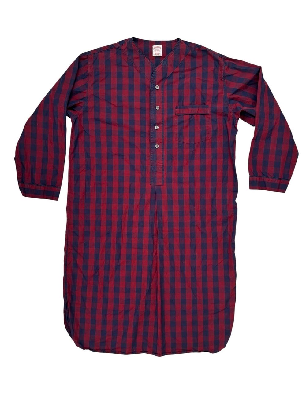BROOKS BROTHERS Cotton Broadcloth Plaid Nightshirt Size Medium Mens Blue Red